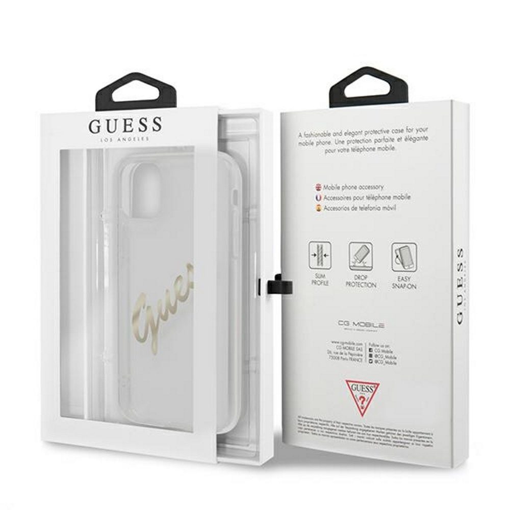 Guess case for iPhone 12 / 12 Pro 6,1" GUHCP12MKTRSVGO transparent hard case Vintage Script Gold
