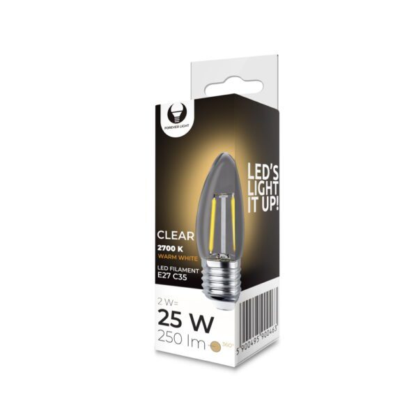 232016_oryg LED Bulb Filament E27 C35 2W 230V 2700K 250lm COG clear Forever Light