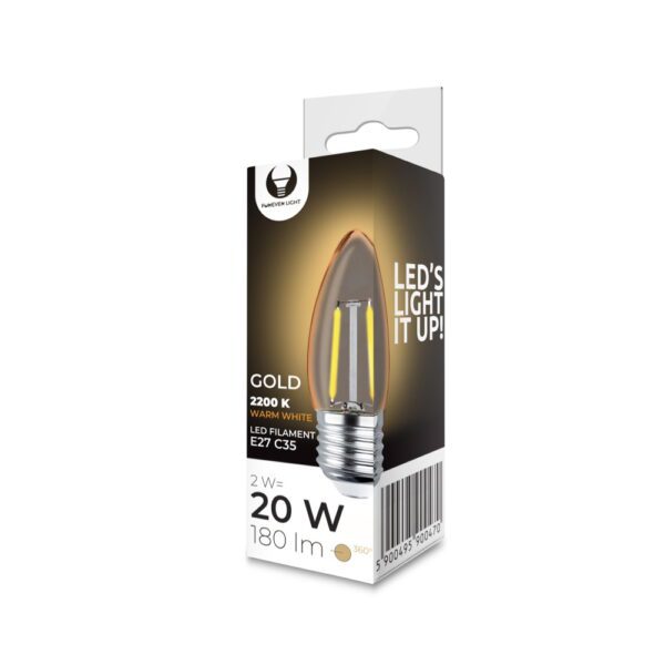 232018_oryg LED Bulb Filament E27 C35 2W 230V 2200K 180lm COG gold Forever Light