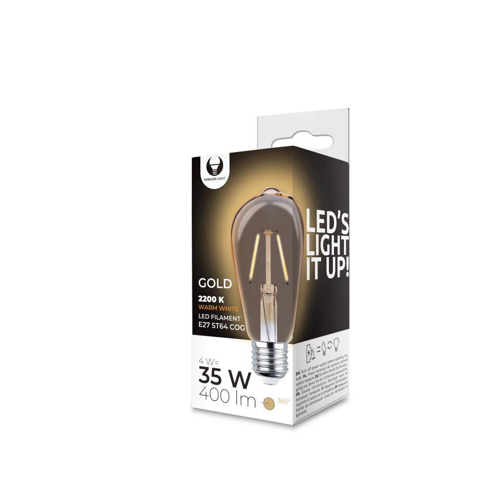 232033_oryg LED Bulb Filament E27 ST64 4W 230V 2200K 400lm COG gold Forever Light