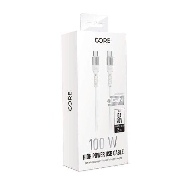 Forever Core High Power cable USB - USB-C 2,0 m white 100W for GaN