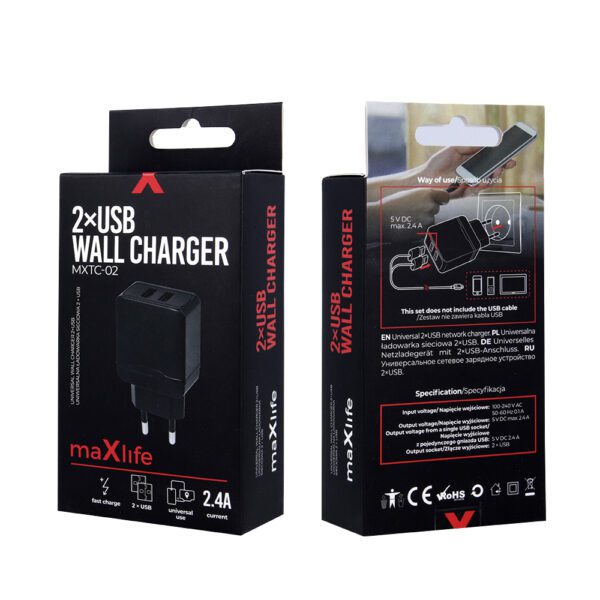 Maxlife MXTC-02 charger 2x USB 2.4A black