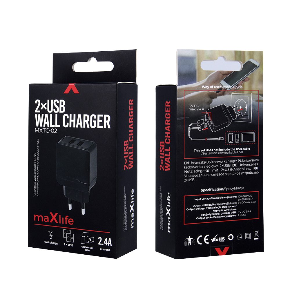 Maxlife MXTC-02 charger 2x USB 2.4A black