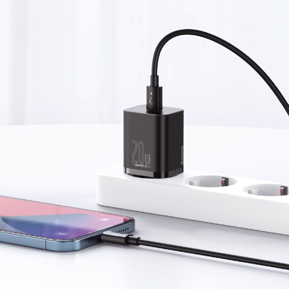 238835_oryg Baseus wall charger Super Si PD 20W 1x USB-C black + USB-C - Lightning cable