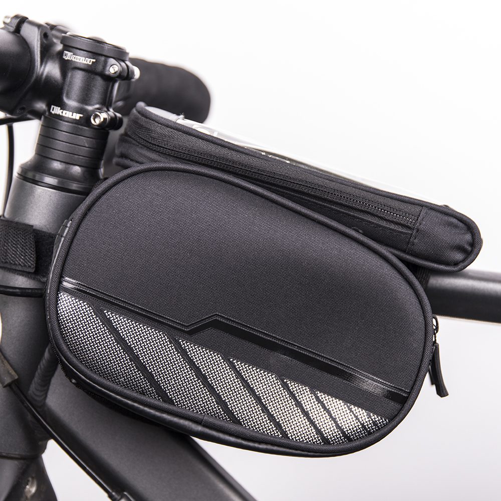 Waterproof bicycle frame bag with a removable phone case black