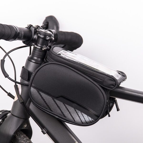 Waterproof bicycle frame bag with a removable phone case black