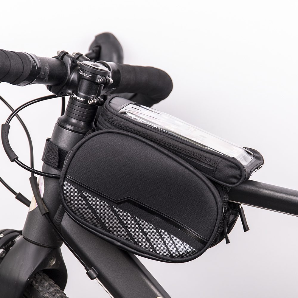 Waterproof bicycle frame bag with a removable phone case black