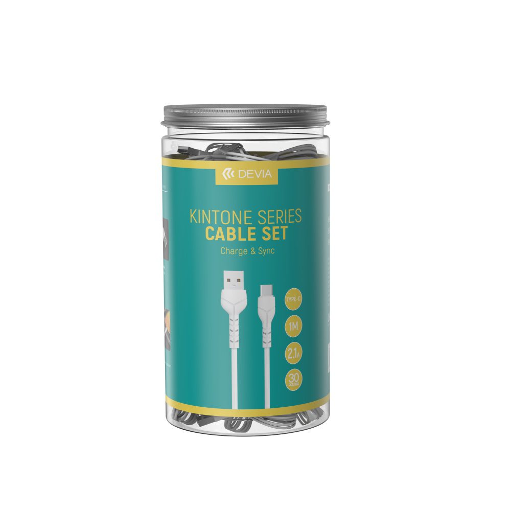 Devia cable Kintone V2 EC305  USB - USB-C 1,0 m 2,1A white set 30 pcs