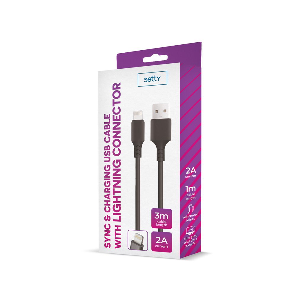 239931_oryg Setty cable USB - Lightning 3,0 m 2A black NEW