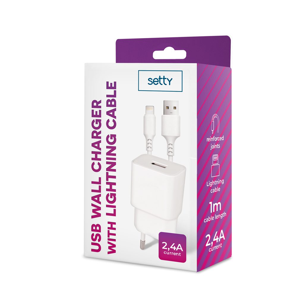 239936_oryg Setty charger 1x USB 2,4A white + Lightning cable 1,0 m NEW