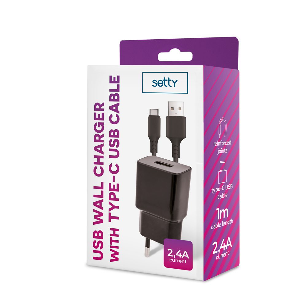 239941_oryg Setty charger 1x USB 2,4A black + USB-C cable 1,0 m NEW