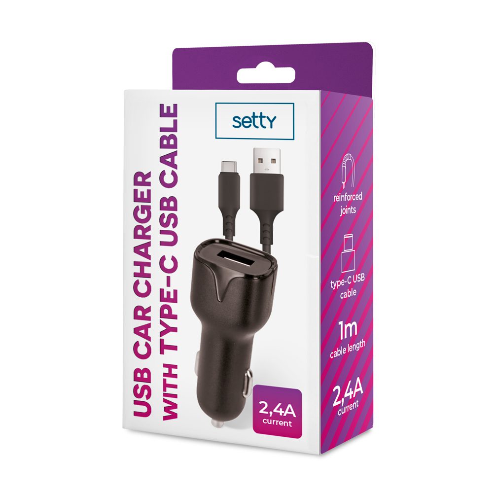 239942_oryg Setty car charger 1x USB 2,4A black + USB-C cable 1,0 m