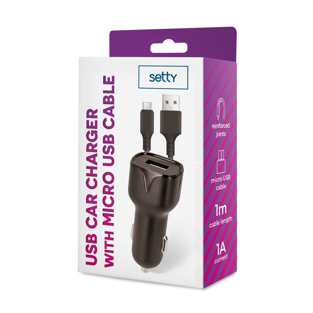 239943_oryg Setty car charger 1x USB 1A black + microUSB cable 1,0 m NEW