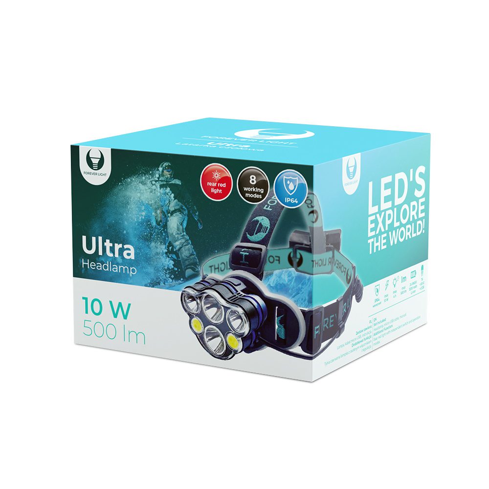 241594_oryg LED Headlamp Ultra T6 2x 10W + XP-E 2x 3W 500lm 2x 18650 1800mAh Li-Ion Forever Light