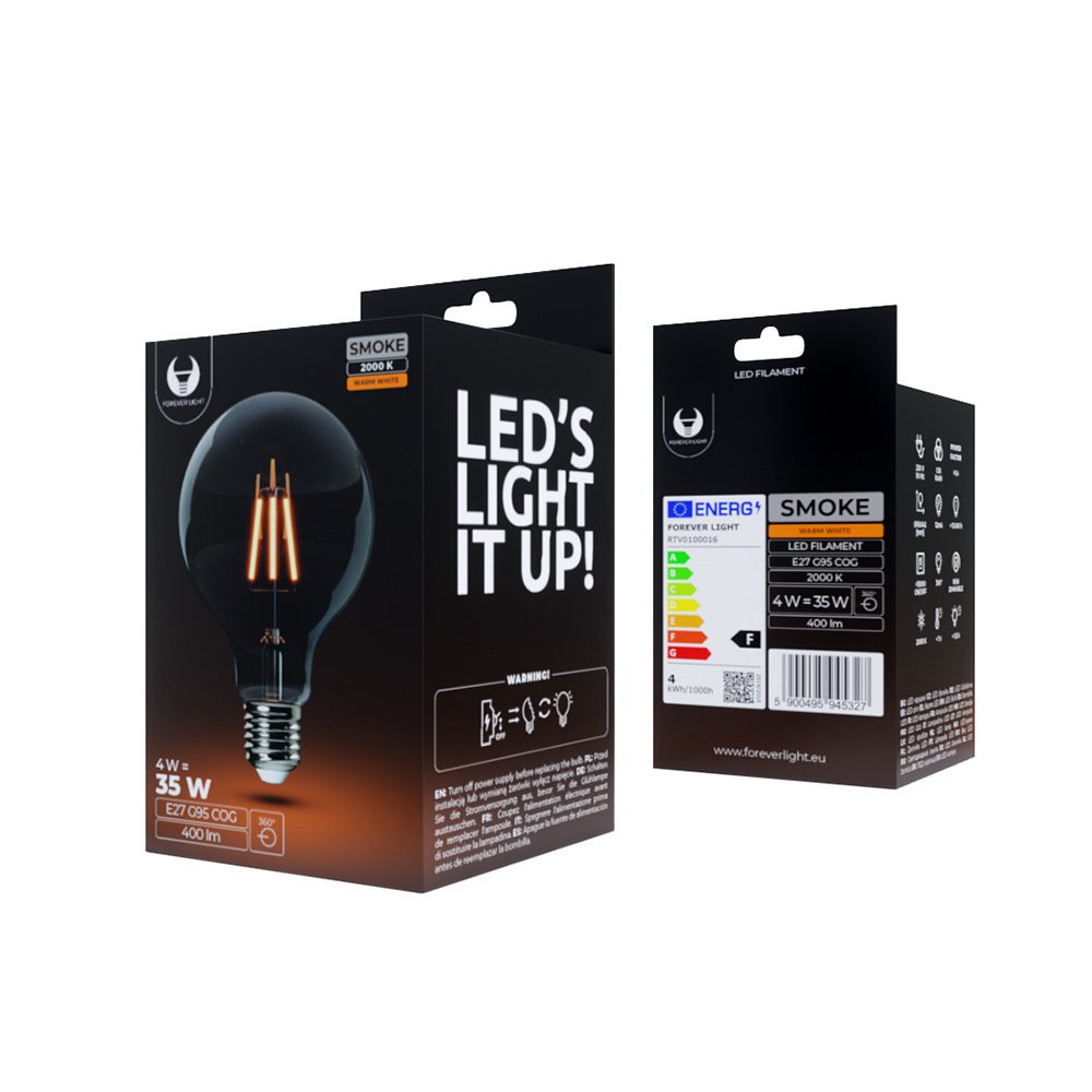 251444_oryg LED Bulb Filament E27 G95 4W 230V 2000K 400lm COG smoked Forever Light