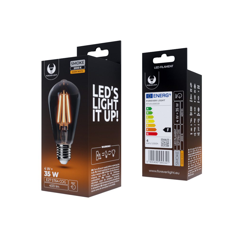251448_oryg LED Bulb Filament E27 ST64 4W 230V 2000K 400lm COG smoked Forever Light