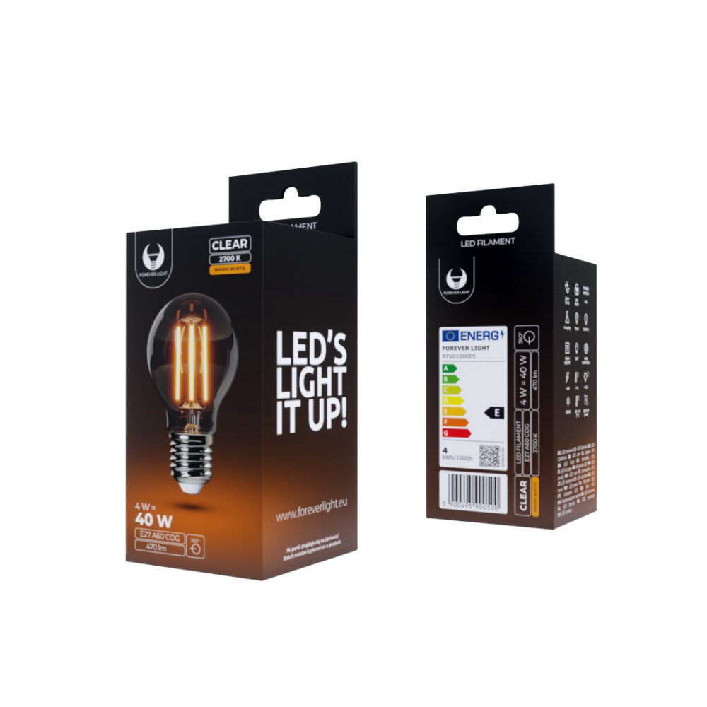 251451_oryg LED Bulb Filament E27 A60 4W 230V 2700K 470lm COG clear Forever Light
