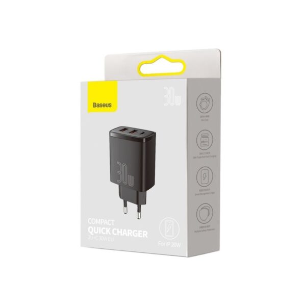 Baseus wall charger Compact PD 30W 1x USB-C 2x USB black