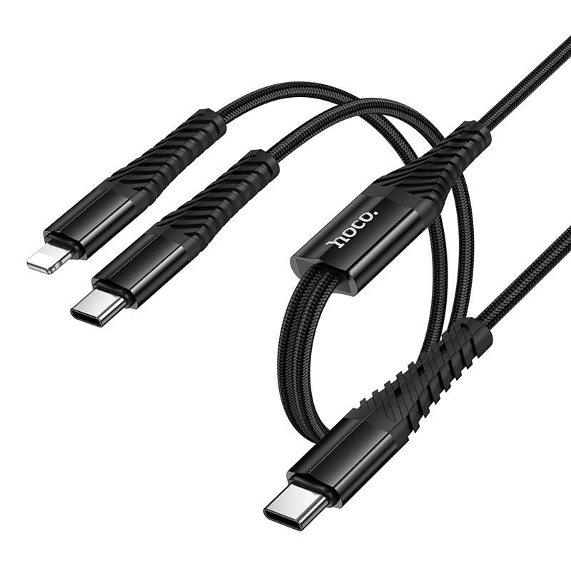 Cable 2in1 USB C to USB C+Lightnig Hoco 1 m X123 black