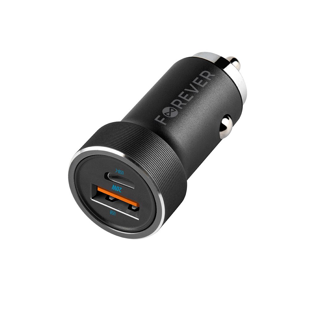 265370_oryg Forever CC-06 PD QC car charger 1x USB-C 1x USB 20W black + USB-C - USB-C cable 60W