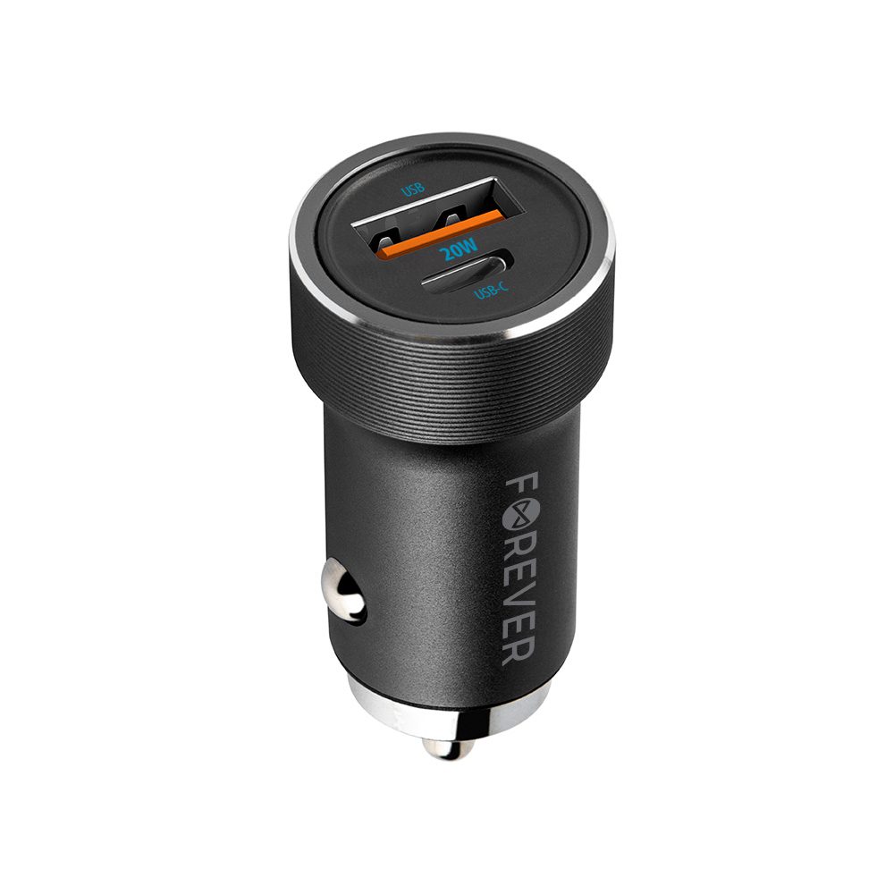 265371_oryg Forever CC-06 PD QC car charger 1x USB-C 1x USB 20W black + USB-C - USB-C cable 60W