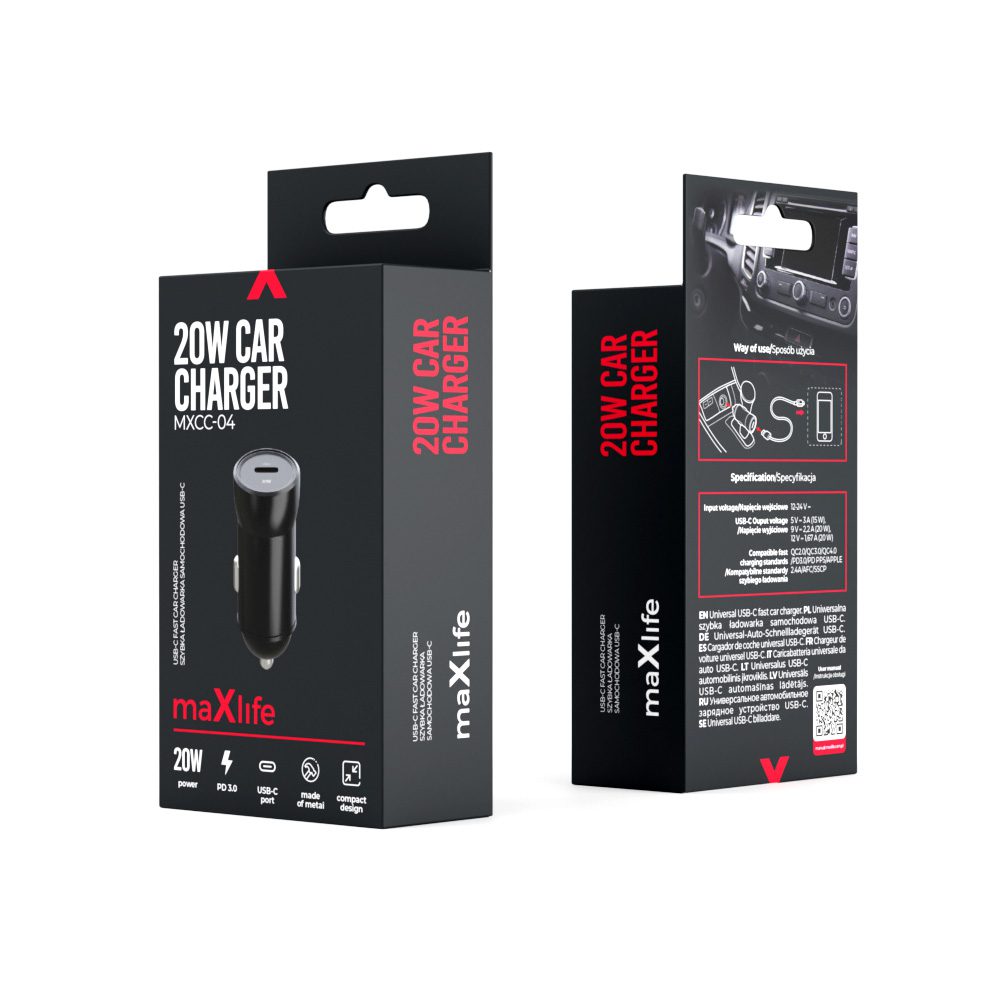 265375_oryg Maxlife MXCC-04 PD QC car charger 1x USB-C 20W black