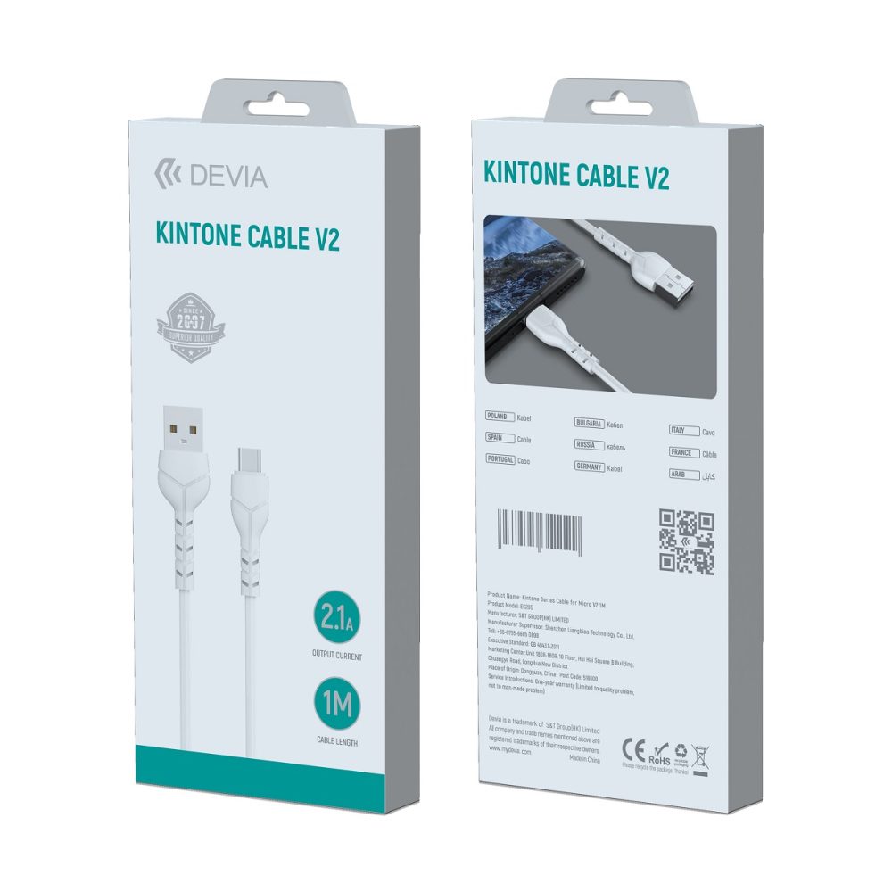 Devia cable Kintone EC145 USB - USB-C 1,0 m 2,1A white