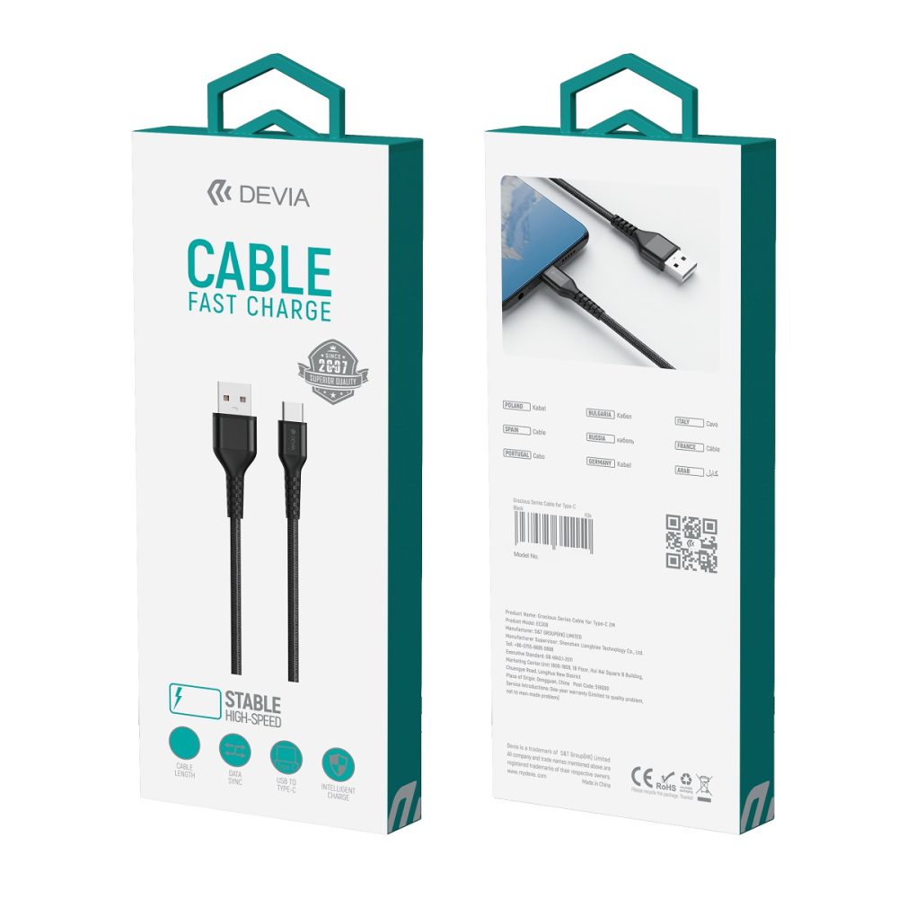 Devia cable Gracious EC303 USB - USB-C 1,0 m 2,4A black