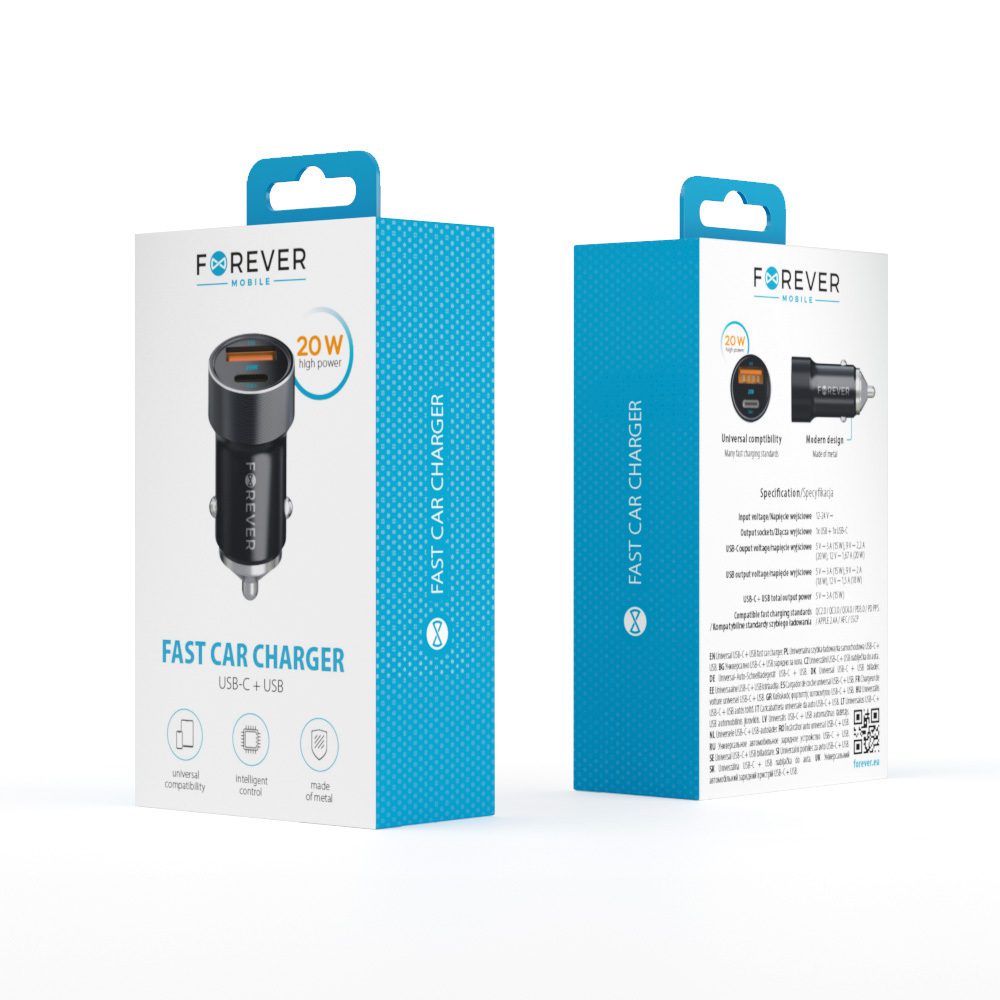 269534_oryg Forever CC-06 PD QC car charger 1x USB-C 1x USB 20W black