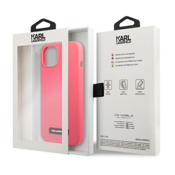 Karl Lagerfeld case for iPhone 13 6,1" KLHCP13MSLMP1PI fuchsia hard case Liquid Glitter Logo
