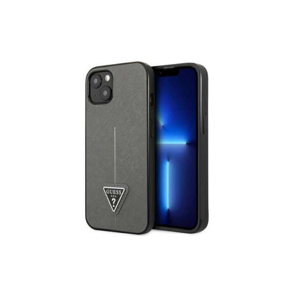 Guess case for iPhone 13 6,1" GUHCP13MPSATLG silver hardcase Saffiano PU Triangle