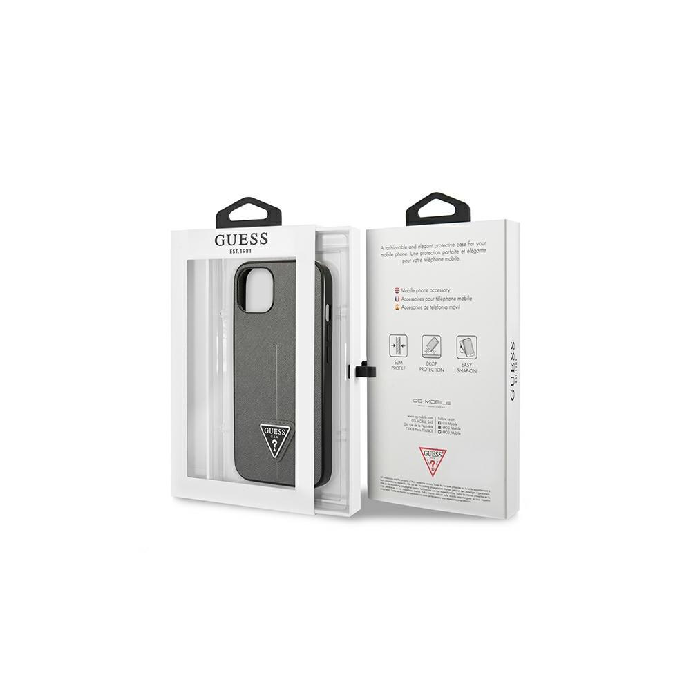 Guess case for iPhone 13 6,1" GUHCP13MPSATLG silver hardcase Saffiano PU Triangle