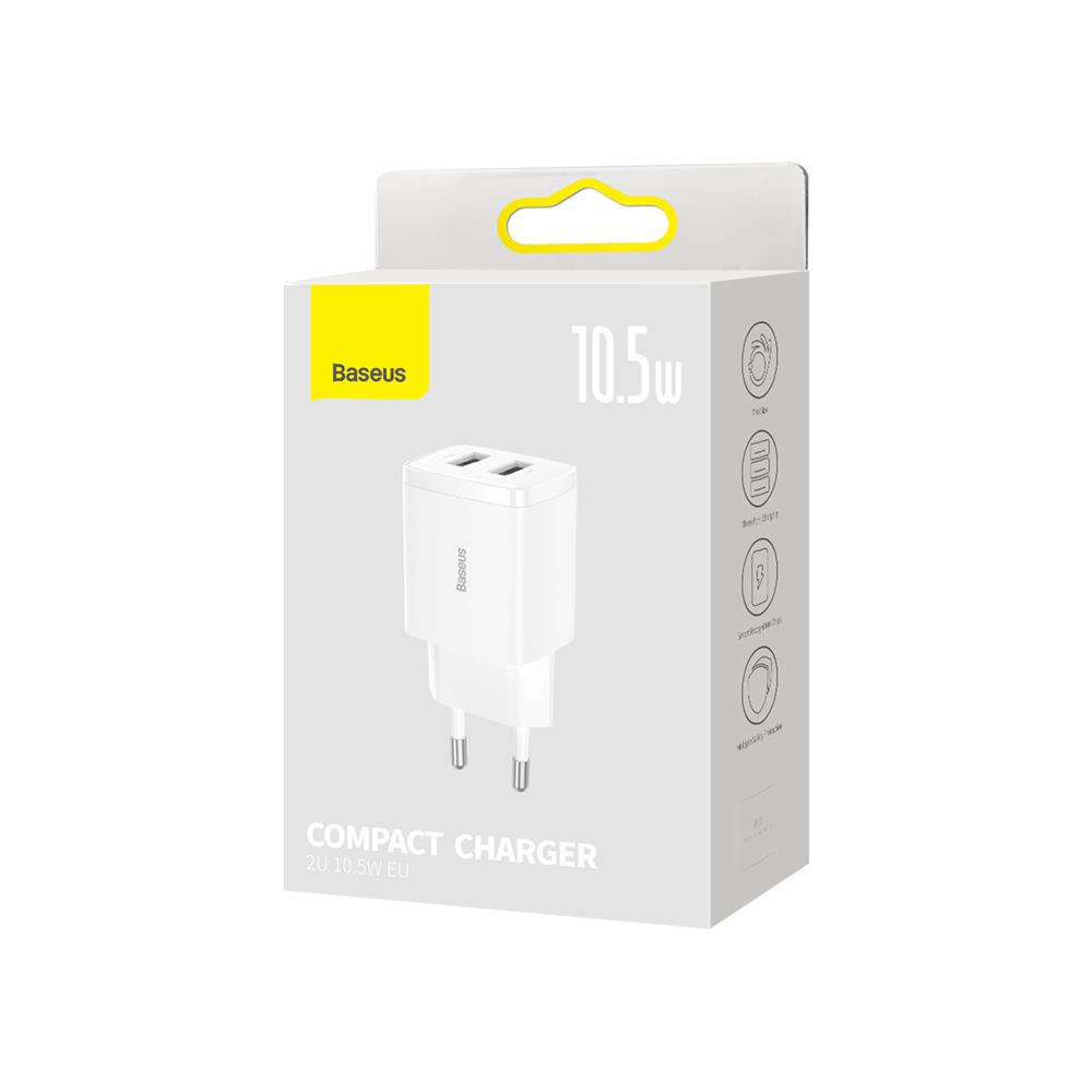 Baseus wall charger Compact 2 x USB white 10,5w