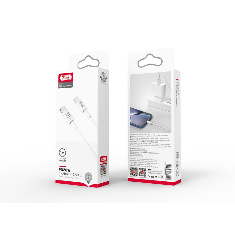 Created using Luxion Technology (luxion.com) XO cable NB-Q189A PD USB-C - Lightning 1,0m 20W white