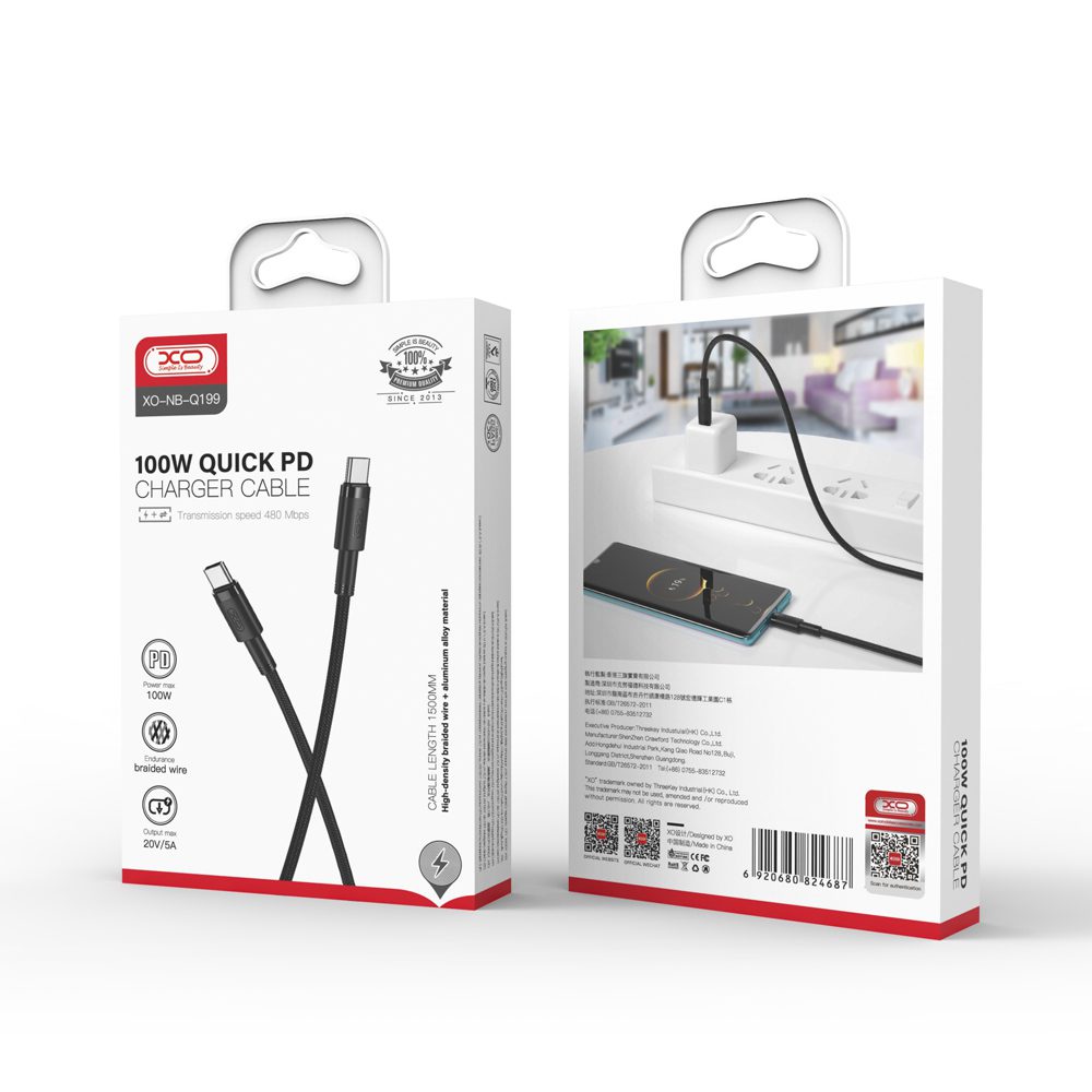 273610_oryg XO cable NB-Q199 PD USB-C - USB-C 1,5m 100W black