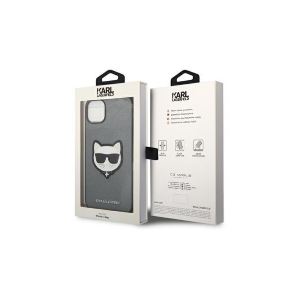 Karl Lagerfeld case for iPhone 14 Pro 6,1" KLHCP14LSAPCHG silver PU Saffiano case with Choupette Head Patch
