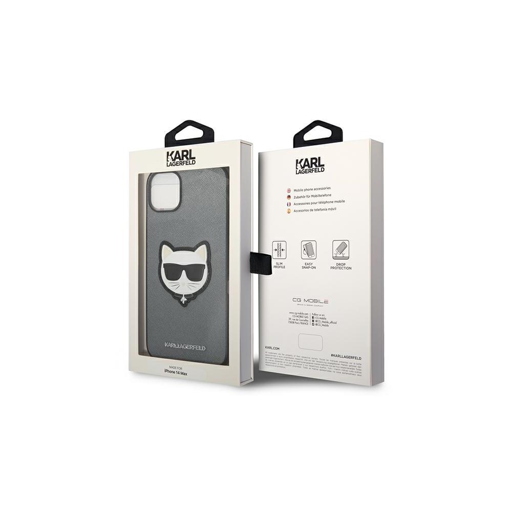 Karl Lagerfeld case for iPhone 14 Pro 6,1" KLHCP14LSAPCHG silver PU Saffiano case with Choupette Head Patch