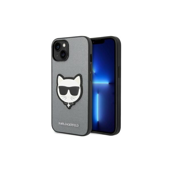 Karl Lagerfeld case for iPhone 14 Pro 6,1" KLHCP14LSAPCHG silver PU Saffiano case with Choupette Head Patch