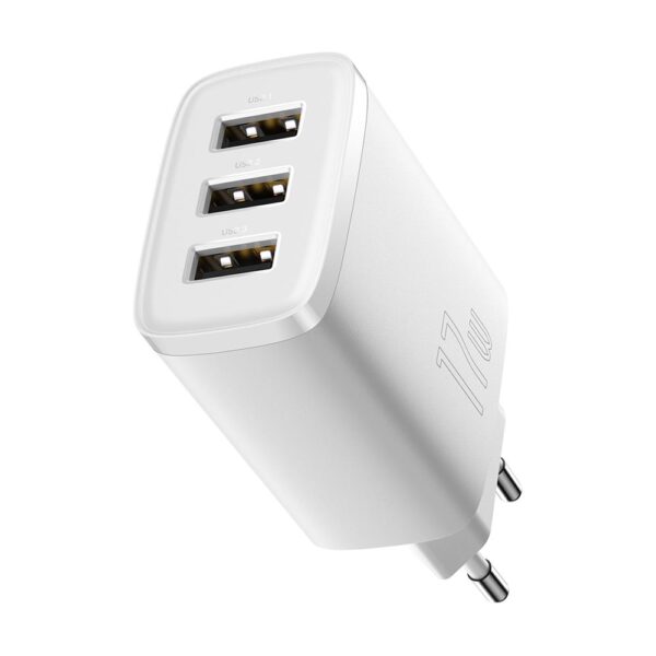 Baseus wall charger Compact 3 x USB white 17w