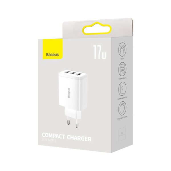 Baseus wall charger Compact 3 x USB white 17w