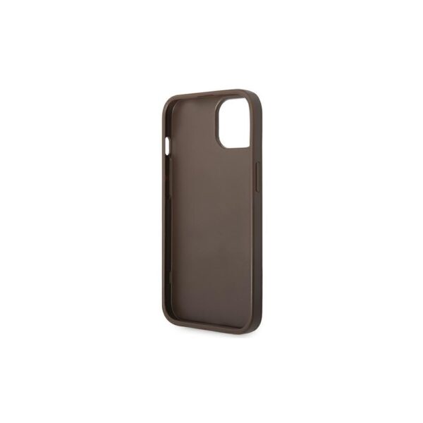 Guess case for iPhone 14 Pro Max 6,7" GUHCP14XG4GLBR brown PC/TPU 4G PU case with Bottom Stripe Metal Logo