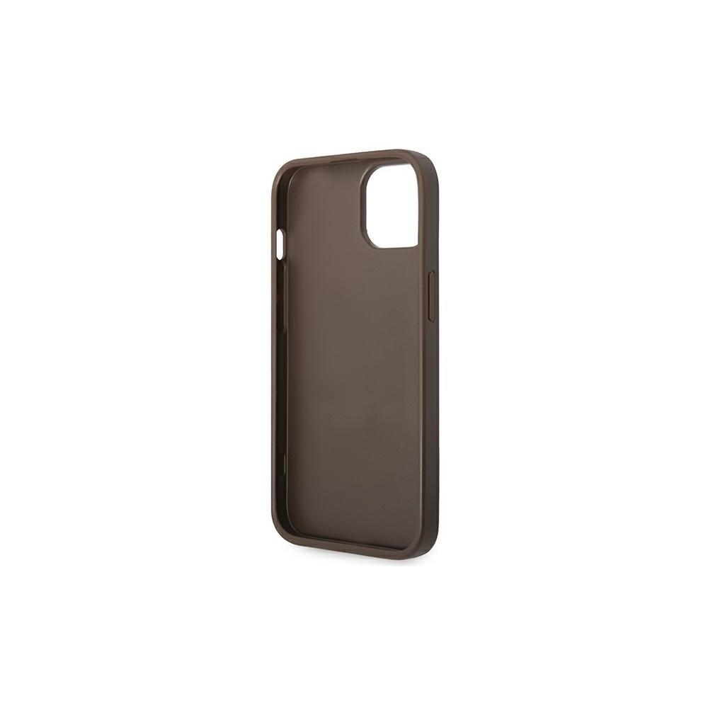 Guess case for iPhone 14 Pro Max 6,7" GUHCP14XG4GLBR brown PC/TPU 4G PU case with Bottom Stripe Metal Logo