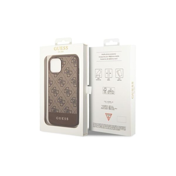 Guess case for iPhone 14 Pro Max 6,7" GUHCP14XG4GLBR brown PC/TPU 4G PU case with Bottom Stripe Metal Logo