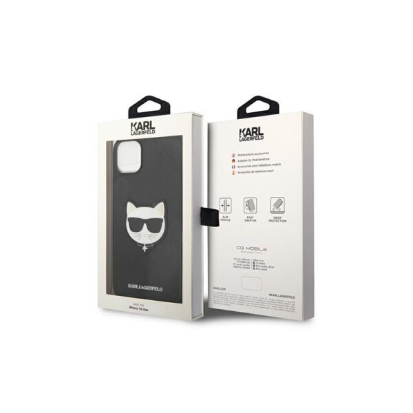 283328_oryg Karl Lagerfeld case for iPhone 14 Pro Max 6,7" KLHCP14XSAPCHK black PU Saffiano case with Choupette Head Patch