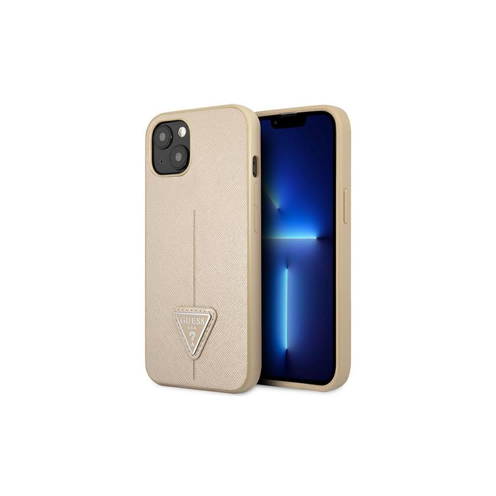 286745_oryg Guess case for iPhone 14 6,1" GUHCP14SPSATLE beige HC Saffiano PU Triangle