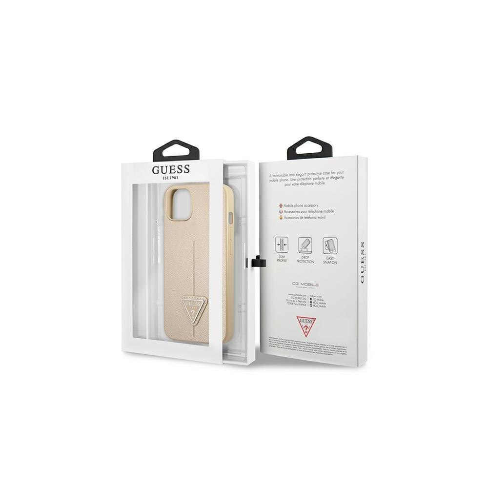 286747_oryg Guess case for iPhone 14 6,1" GUHCP14SPSATLE beige HC Saffiano PU Triangle