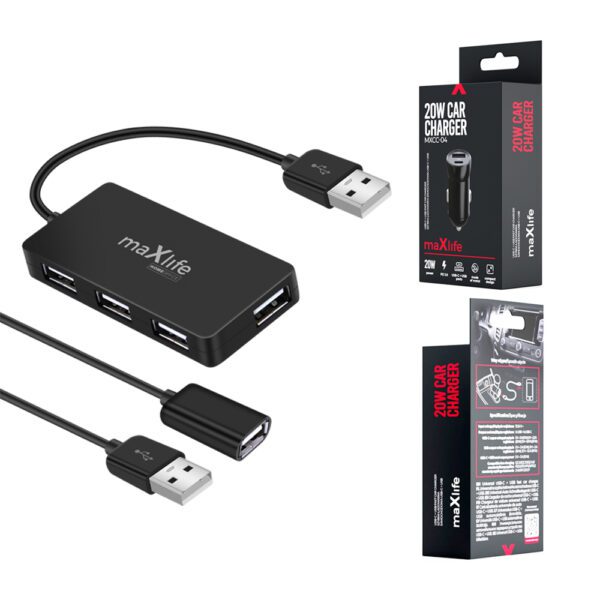 289320_oryg Maxlife Home Office USB 2.0 hub USB - 4x USB 0,15 m black + cable 1,5 m