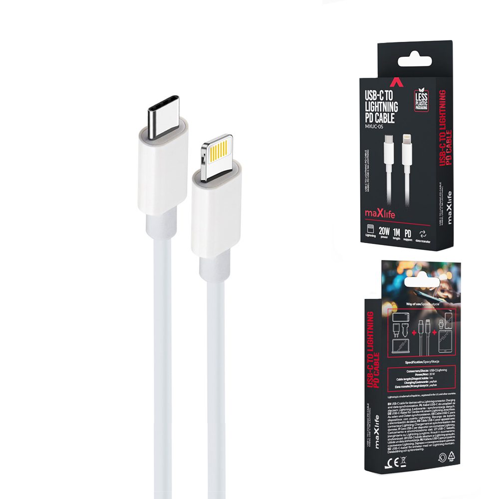 289325_oryg Maxlife MXUC-05 cable USB-C - Lightning 2,0 m 20W white
