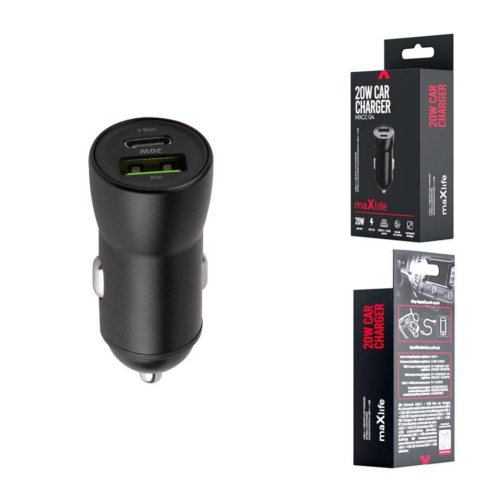 289335_oryg Maxlife MXCC-04 PD QC car charger 1x USB-C 1x USB 20W black