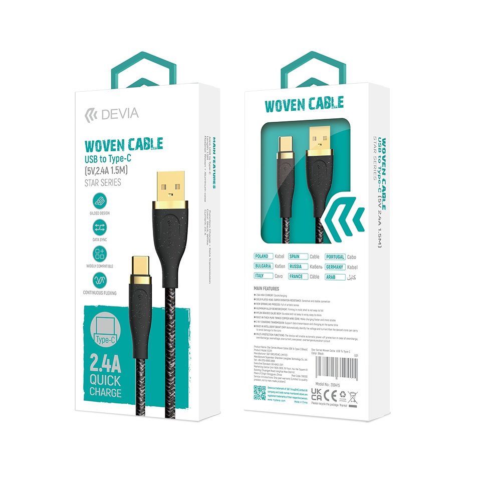 Devia cable Star EC311 USB - USB-C 1,5 m 2,4A white